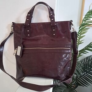 Badgley Mischka Vintage Plum Purple Leather Crossbody Handbag Satchel Purse Lrg